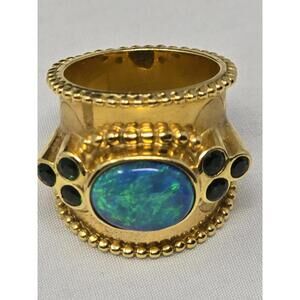22g Paula Crevoshay 18k Gold Black Opal Tsavorite Ring
